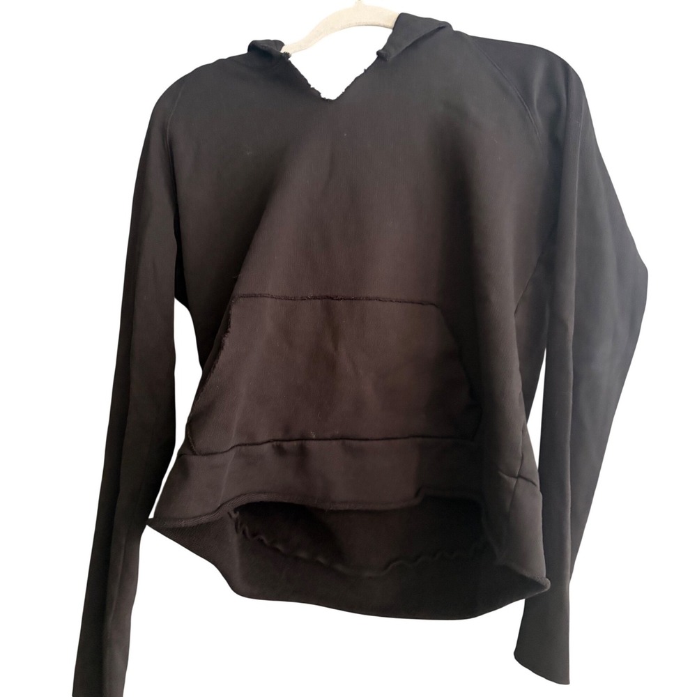 Frank & Eileen Tee Lab Black Cotton Hoodie Raw Edge V-Neck Sweatshirt LAB530TF M